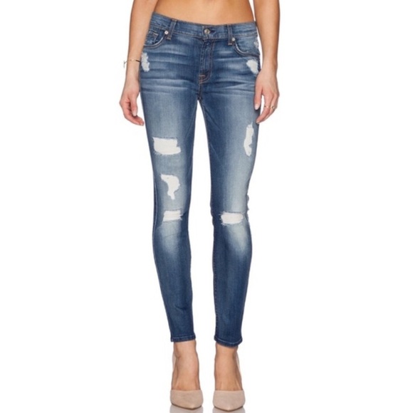 7 For All Mankind Distressed The Ankle Skinny Jeans size 26 - Picture 1 of 7